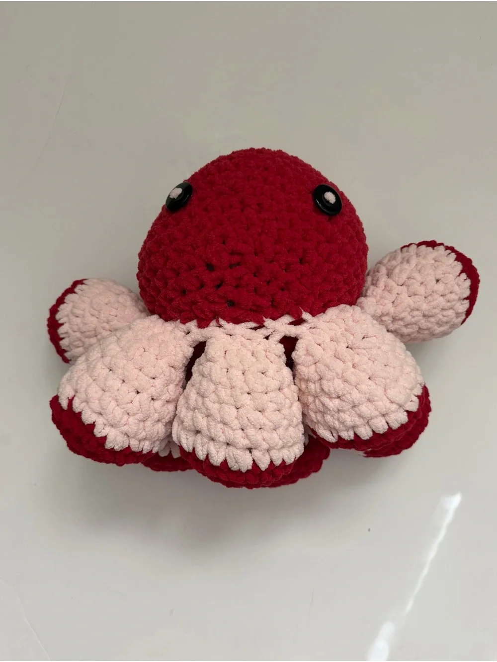 Handmade Plush Octopus - Red & light Pink Crocheted Stuffed Animal